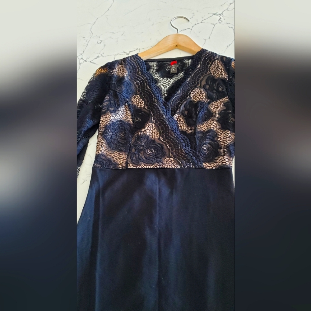 Empire cut lace top Maite Dress Black with nude underlay on top